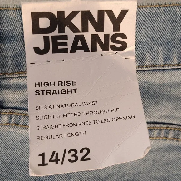 DKNY High-Rise Classic Straight-Leg Raw-Hem Jeans. Size 14/32 - Picture 6 of 11